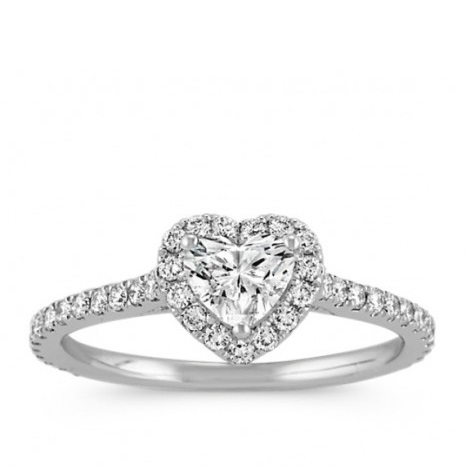 Heart Cut Halo Diamond Engagement Ring in 14K White Gold